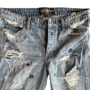 Lucky Brand Blue Distressed Jeans with Floral Embroidery